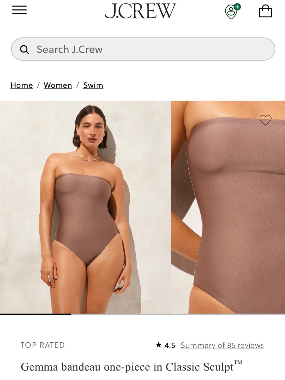 J. Crew Gemma bandeau one-piece in Classic Sculpt Size 6